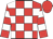 Red, white blocks, white hoops on sleeves, red cap