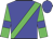 Blue, lime green sash, blue armlets on lime green sleeves