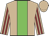 Tan, green stripe, burgundy stripes on sleeves, tan cap