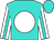Turquoise, white ball, turquoise stripe on white sleeves, turquoise cap