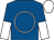Royal blue, white circle, royal blue and white halved sleeves, white cap