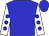 Blue, blue 'v' on white ball, blue dots on white sleeves, blue cap