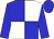 Blue, white quarters, white horseshoes on sleeves, blue cap