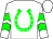 White, green horseshoe, green chevrons on sleeves, white cap