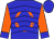 Blue, orange horseshoe, blue chevrons and cuffs on orange sleeves, blue cap