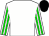 White, green shamrock on silver horseshoe, green stripes on sleeves, black cap