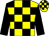 Yellow, black blocks, silver wolf on shield, black slvs