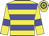 Yellow, blue hoops, blue bars on sleeves