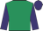 emerald green, purple sleeves and cap