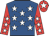 Royal blue, white stars, red sleeves, white stars, red cap, white star