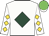 White, dark green diamond, gold diamonds on sleeves, green cap, white visor