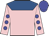 Pink, royal blue yoke, blue dots on sleeves, blue cap