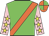 green, orange sash, pink sleeves, yellow stars, orange and green quartered cap