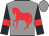 Grey, red horse, red bars on black sleeves, grey cap
