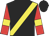 Black, yellow sash, red and yellow bars on sleeves, black cap