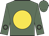 Olive, gold disc, brown circle on sleeves, olive cap