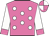 Hot pink, white spots, white sleeves, hot pink cuffs, hot pink and white quartered cap