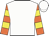 White, black circled 'pr', orange and yellow hoops on sleeves, white cap