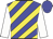 Blue and yellow diagonal stripes, white sleeves, blue cap