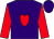 Purple, red heart on front, red sleeves, purple cap
