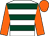 white and dark green hoops , orange sleeves and cap
