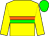 Yellow, orange and green hoop, orange hoop on sleeves, green cap