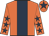 Orange, dark blue stripe, orange sleeves, dark blue stars, orange cap, dark blue star