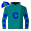 Teal, blue 'C' and flower emblem, blue diamonds on sleeves, teal and blue quartered cap