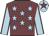 Garnet body, light blue stars, light blue sleeves, garnet seams, light blue cap, garnet star