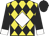 Yellow and black diamonds, white diamond, white cuffs on black sleeves, black cap