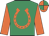 Emerald green, orange horseshoe, orange sleeves, orange and emerald green quartered cap