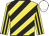 Yellow and Black diagonal stripes, yellow and black stripes sleeves, White cap