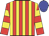 red and yellow stripes , red and yellow hooped sleeves, blue cap