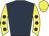Dark blue, yellow sleeves, dark blue spots, yellow cap
