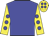 Big-blue body, yellow arms, big-blue spots, yellow cap, big-blue spots