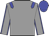 Grey body, blue epaulettes, grey arms, blue seams, blue cap