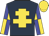 Dark blue, gold cross of lorraine, blue and gold quartered sleeves, gold cap