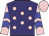 Purple, pink dots, pink sleeves, blue chevrons, pink cap