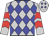 Silver, blue diamonds, red chevrons on sleeves