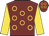 Maroon, gold circles, gold sleeves