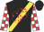 Black, gold sash, red dice, white and red blocks on sleeves