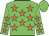 Green, pink stars, orange stars,  pink stars and orange stars  on sleeves, green cap