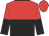 red and black halved horizontally, halved sleeves, red cap