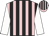 pink, black stripes, white sleeves