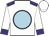 white, light blue ball, dark blue circle, navy shoulders and cuffs