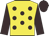 yellow, brown spots, brown sleeves and cap