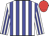 white, blue stripes, red cap