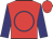 red, blue circle, navy sleeves