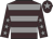 Brown, grey hoops, brown sleeves, grey stars, brown cap, grey star
