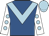 Royal blue, light blue chevron, white sleeves, light blue spots, light blue cap